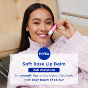 NIVEA Soft Rose Shine 4.8g Lip Balm|24 H Melt in Moisture Formula|Natural Oils|Glossy Finish,4.8 g (Pack of 1)