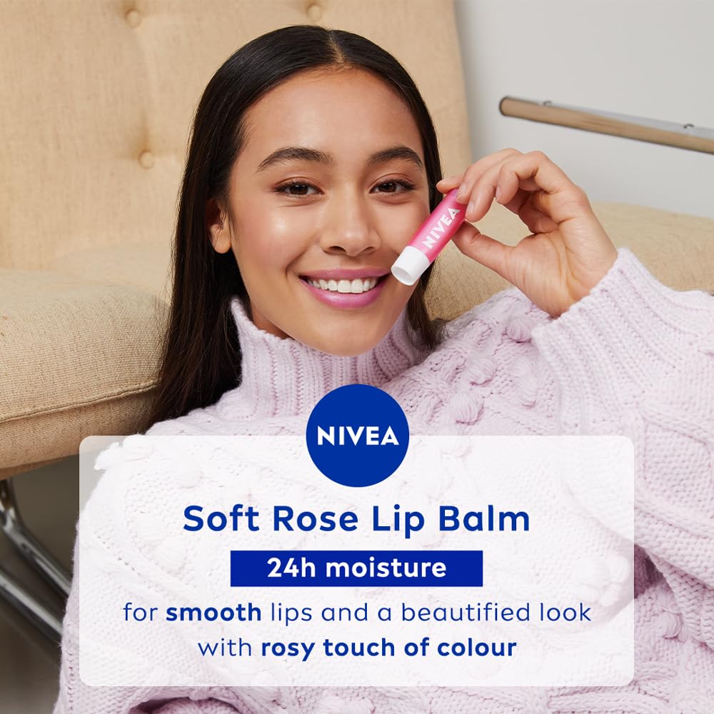 NIVEA Soft Rose Shine 4.8g Lip Balm|24 H Melt in Moisture Formula|Natural Oils|Glossy Finish,4.8 g (Pack of 1)