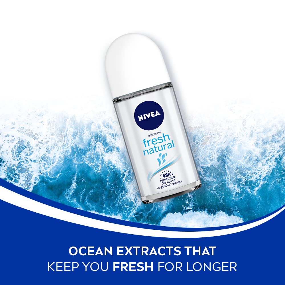 NIVEA Deodorant Roll On, Fresh Natural for Unisex, 50ml (Pack of 2)