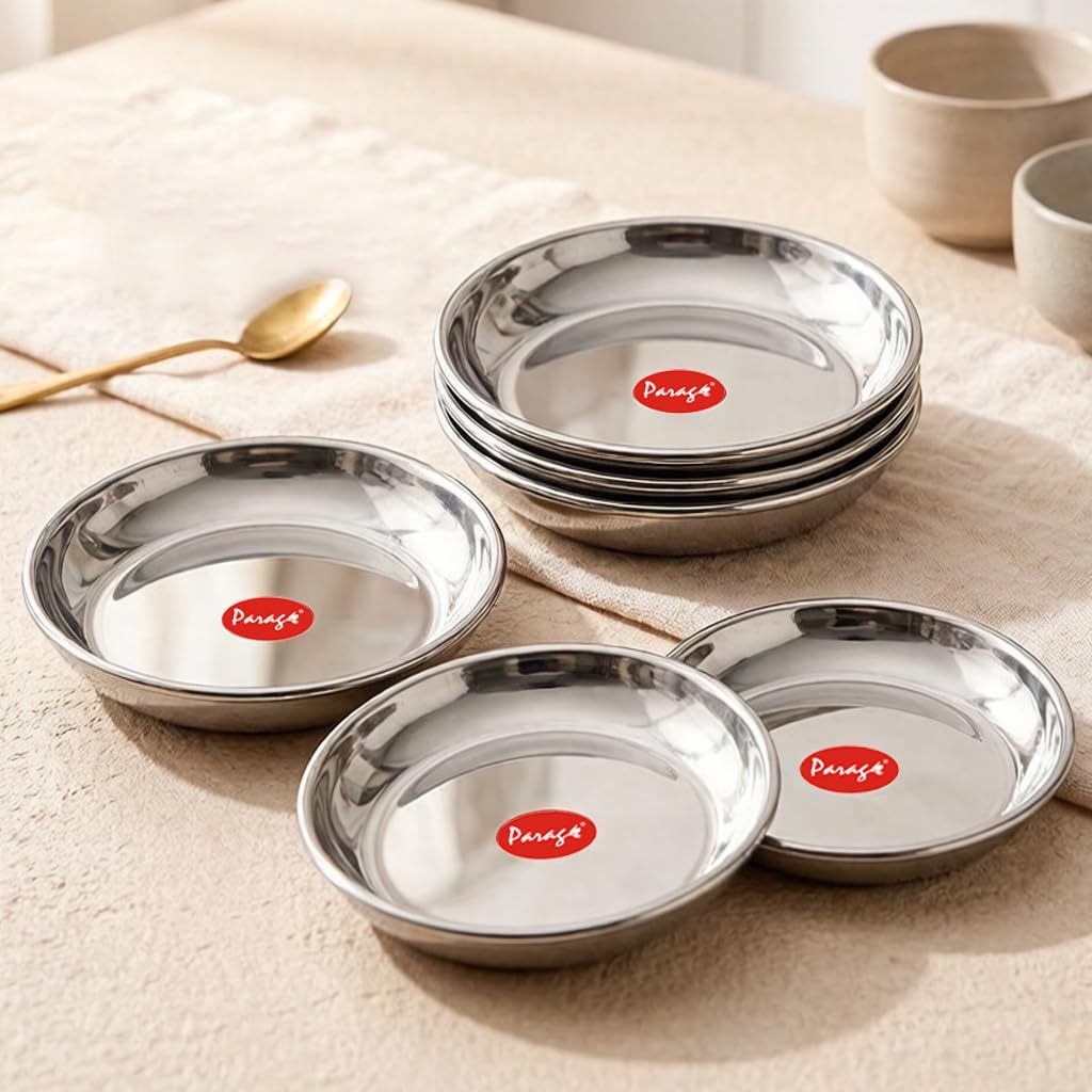 Parage 6 Pieces Stainless Steel Serving Dish Bowl – 11.5 cm Diameter | Heavy Gauge Small Halwa Plates | Durable Mirror Finish for Sweets, Snacks & Serving