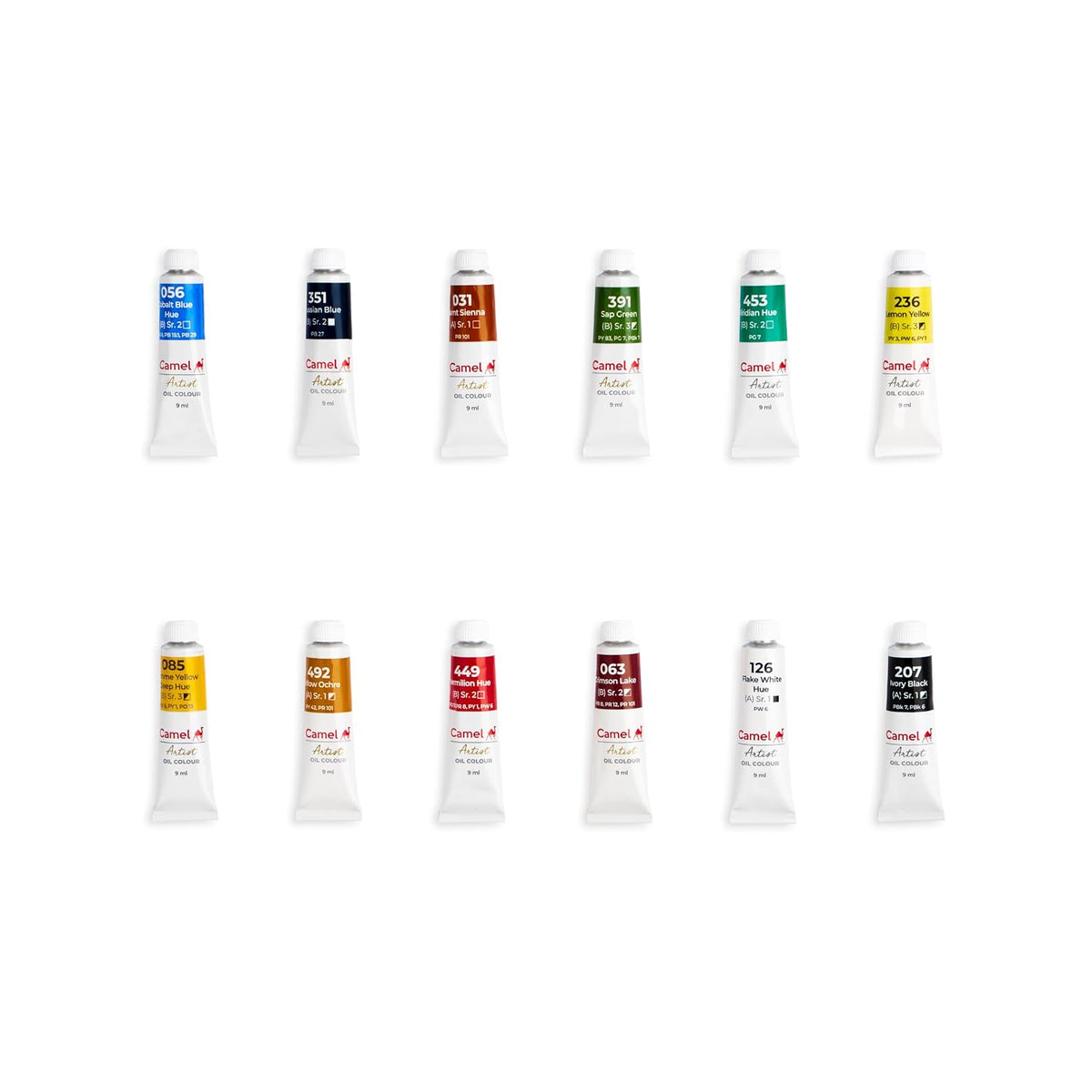 Camel Artist's Oil Color Box - 9ml Tubes, 12 Shades