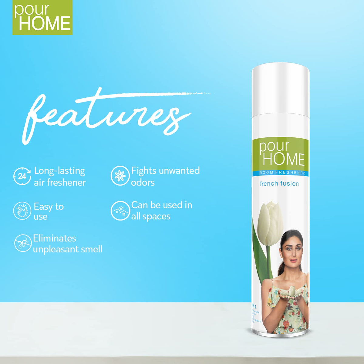 POUR HOME French Fusion Room Air Freshener Spray - 220ML Each (Pack of 2) | Long-Lasting Fragrance - Reduces Odours - Suitable for Home & Office