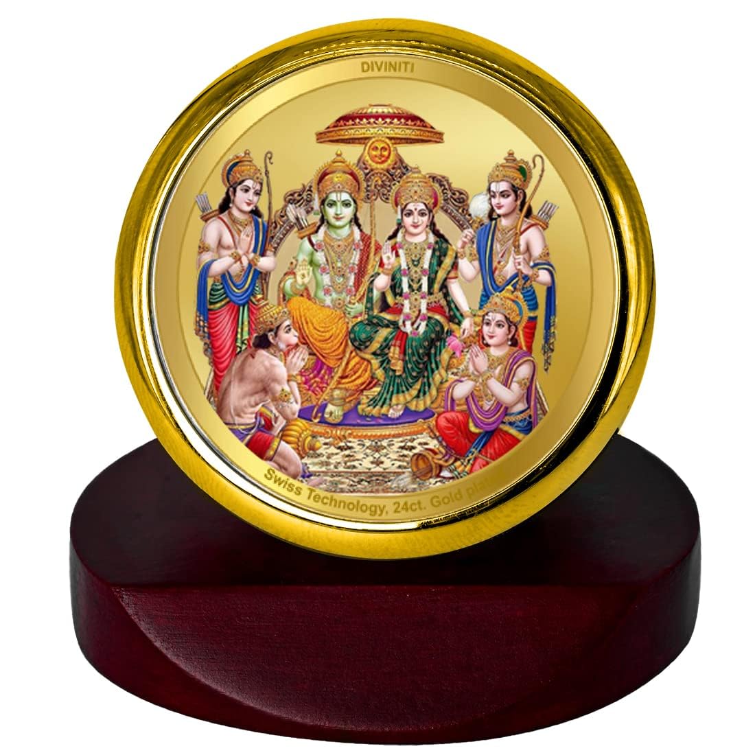 DIVINITI Ram Darbar God Idol Photo Frame for Car Dashboard, Table Decor, Office MCF 1C Gold Photo Frames and 24K Gold Plated Foil Religious Photo Frame Idol for Pooja, Gifts Items (5.5X5.0 CM)
