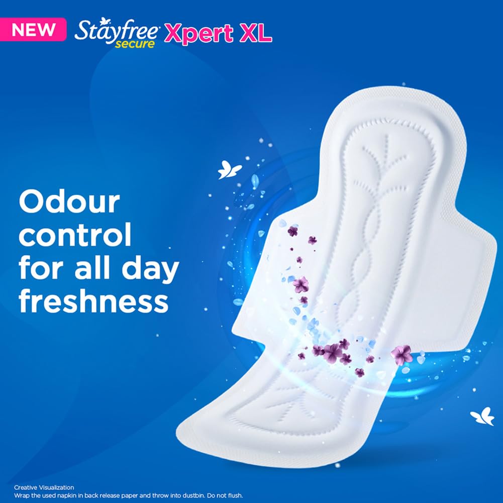 Stayfree Secure Xpert XL Sanitary Pads 6s | Longer & Wider Pads for Heavy Flow