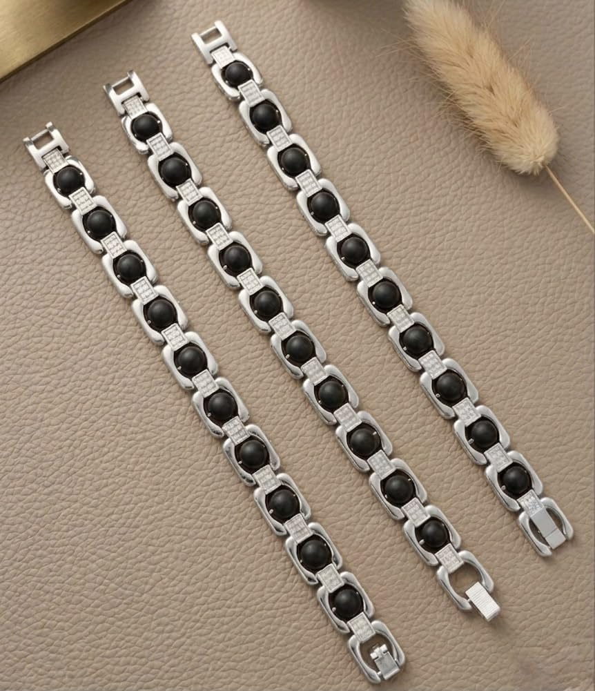 RUDRADIVINE Premium Silver Plated Karungali Wood Bracelet | Black Ebony Bead Elegant Bracelet