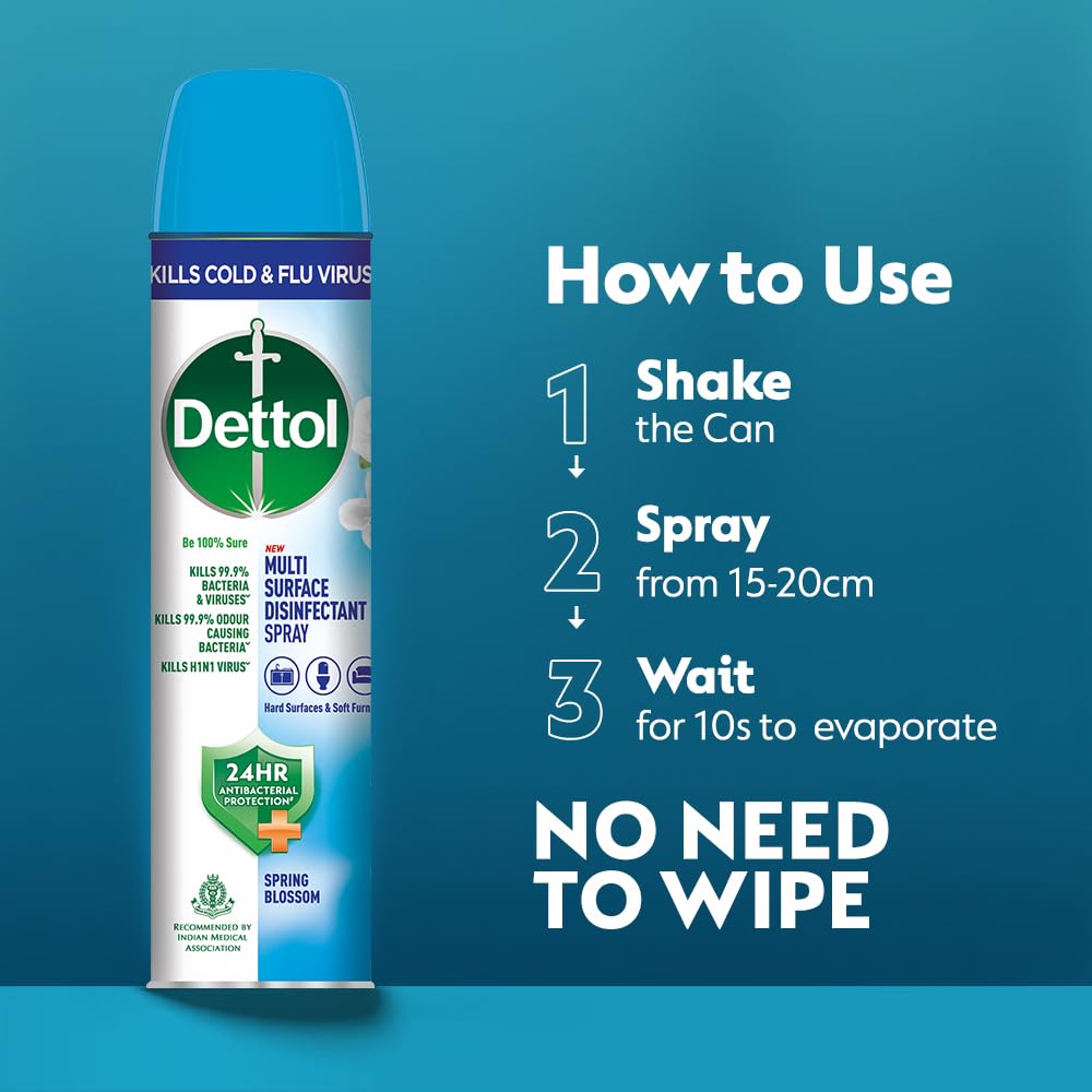 Dettol Disinfectant Sanitizer Spray Bottle (Pack of 2 - 225 ml each) | Germ Kill on Hard and Soft Surfaces