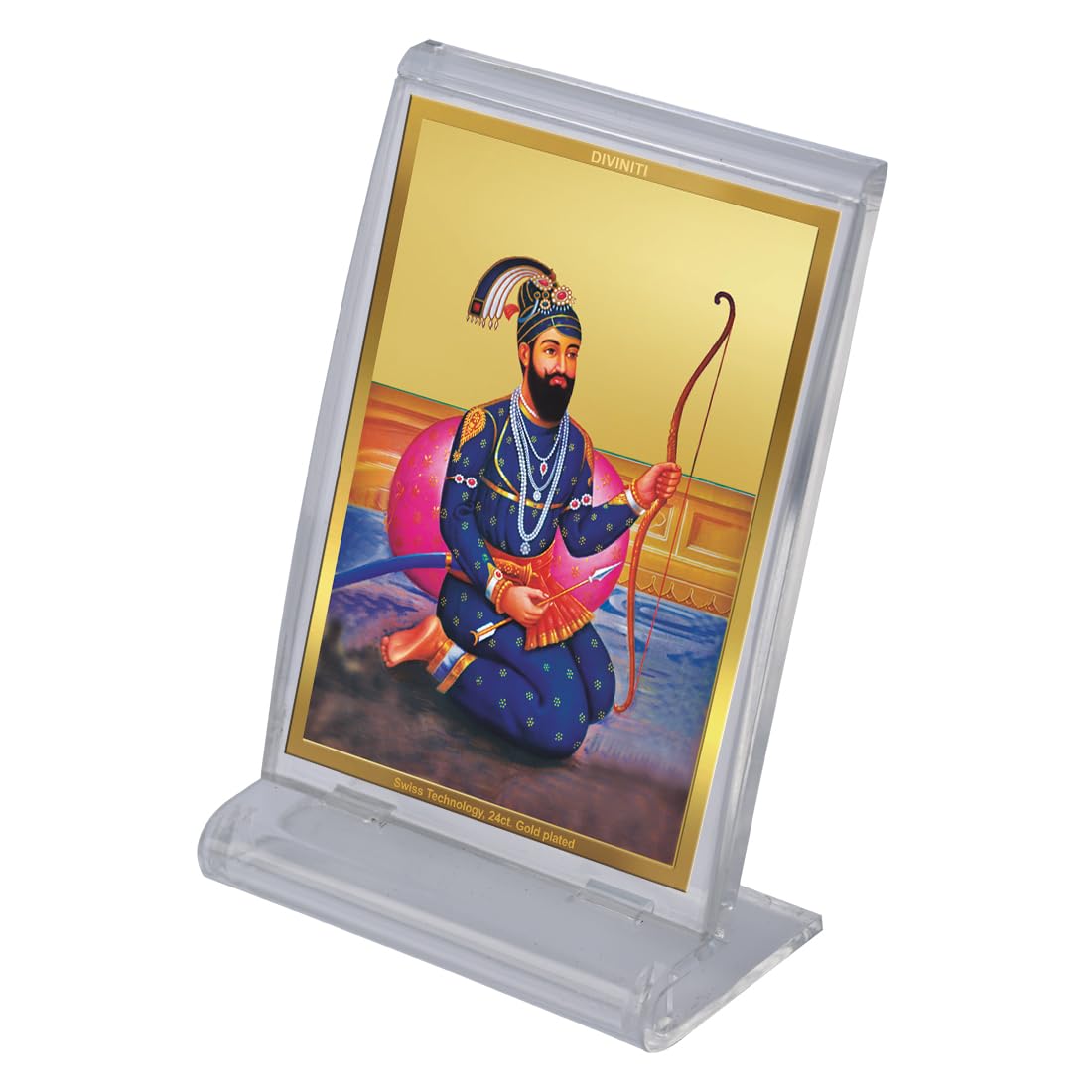 DIVINITI 24K Gold Plated Religious Car Dashboard Frame | Premium God Idol Frame for Car, Home Mandir & Office Table | Spiritual Gift, Decorative Showpiece | Guru Gobind Singh