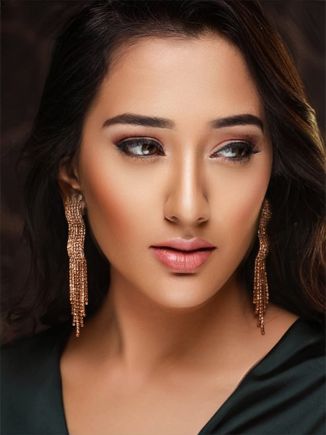 Priyaasi Black Block Tasselled Studded Rose Gold-Plated Drop Earrings