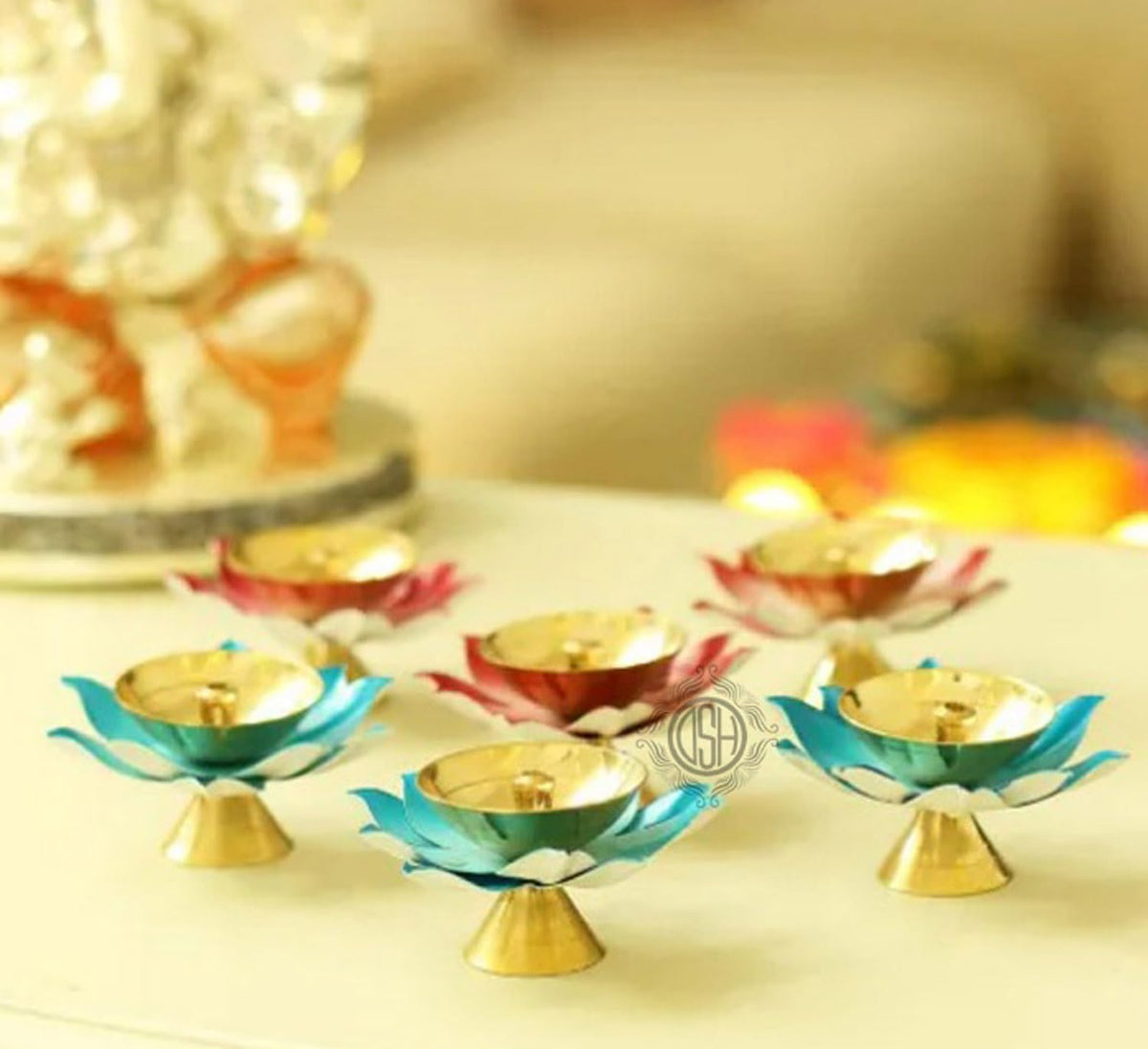 DSH Brass Diyas for Pooja Room Lotus Shape Set of 6 with Gift Box Akhand Jyot Diya Deepak Set for Diwali Festival Gift Item