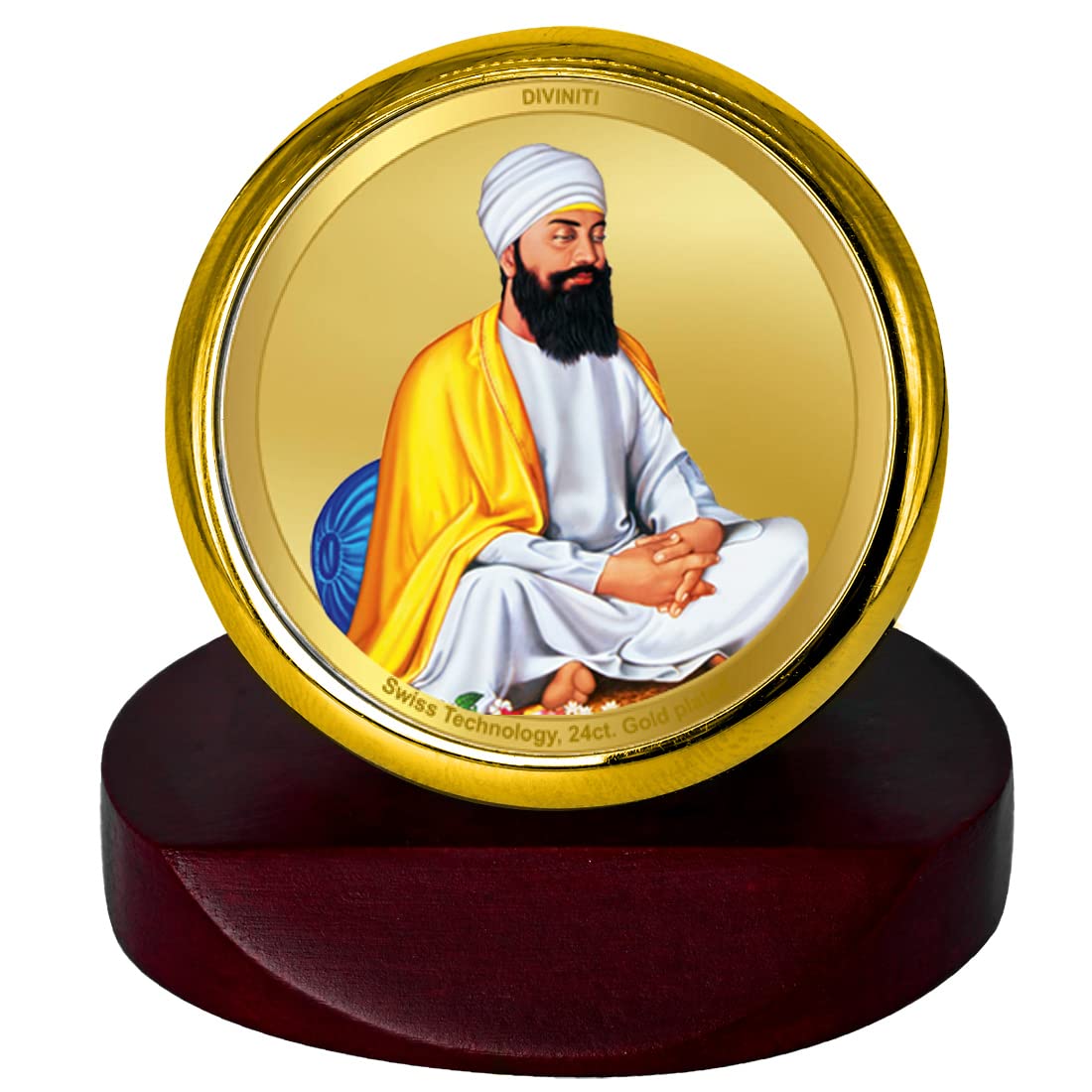 DIVINITI 24K Gold Plated Religious Car Dashboard Frame | Premium God Idol Frame for Car, Home Mandir & Office Table | Spiritual Gift, Decorative Showpiece | Guru Tegh Bahadur Ji