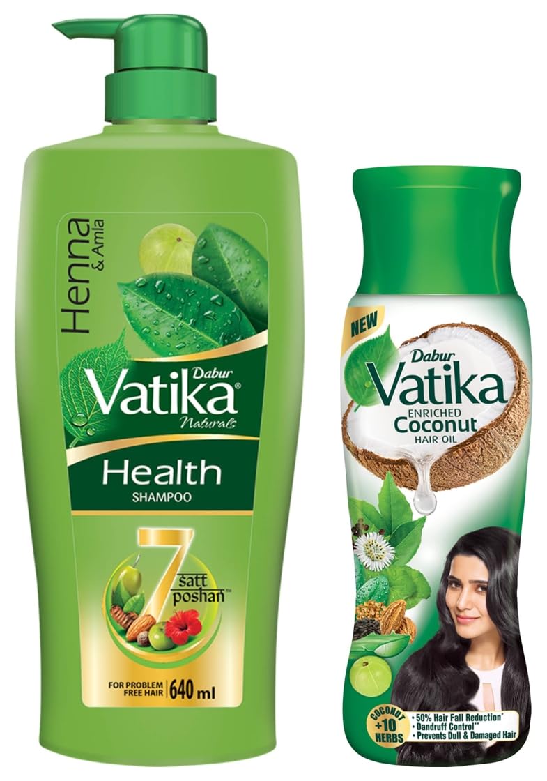 Dabur Vatika Enriched Coconut Hair Oil - 450 ml & Dabur Vatika Health Shampoo - 640ml