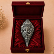DIVINITI Antique Silver Plated Ganesh Shankh Showpiece with Gift Box|Lord Ganesha Decorative Conch for Home Temple, Pooja Room & Spiritual Decor|Religious Gift for Diwali & Housewarming|12 x 6 cm