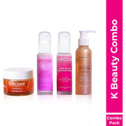 Suroskie K Beauty Combo (Pack of 4) | Rose Instant Face Scrub (50ml) + Rose Petals Melt Cleanser (120ml) + Rosanna Face Mask + Glass Skin Moisturizer | for Men & Women