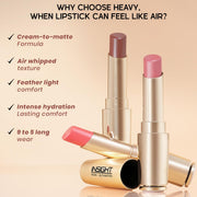 INSIGHT Air Whip Lipstick - Executive Glow| Blurred Matte Finish | Air Whipped Mousse Texture | Ultra Lightweight, Buildable Pigment | Hydrating Long Wear Comfort - 3.75g (Pack of 2)