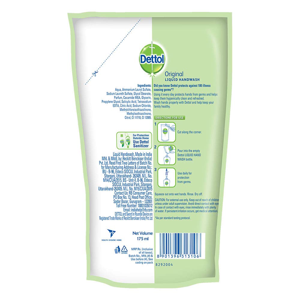 Dettol Original Germ Protection Handwash Liquid Soap Refill, 175ml