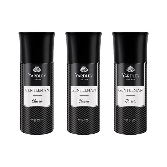 Yardley London Gentleman Classic Body Spray for Men| Fresh Woody Fougère Notes | Masculine Fragrance | Body Deodorant for Men | 150ml, Pack of 3