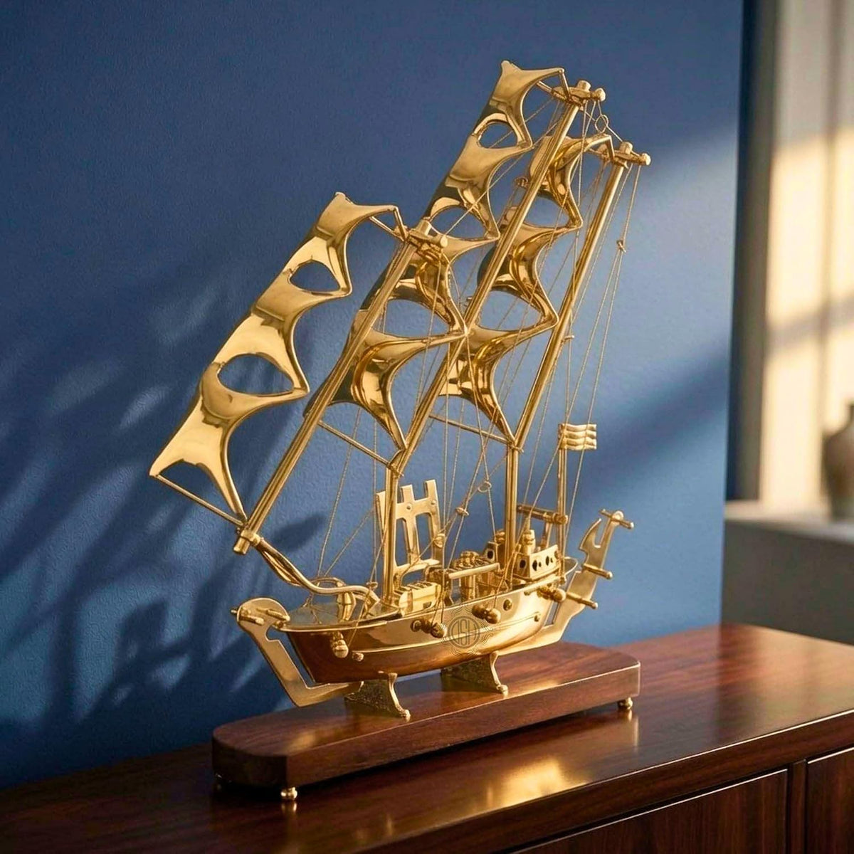 DSH Pure Brass Ship with Wooden Base Showpiece Item Perfect for Home Decoration and Gifting. (10 Inch)