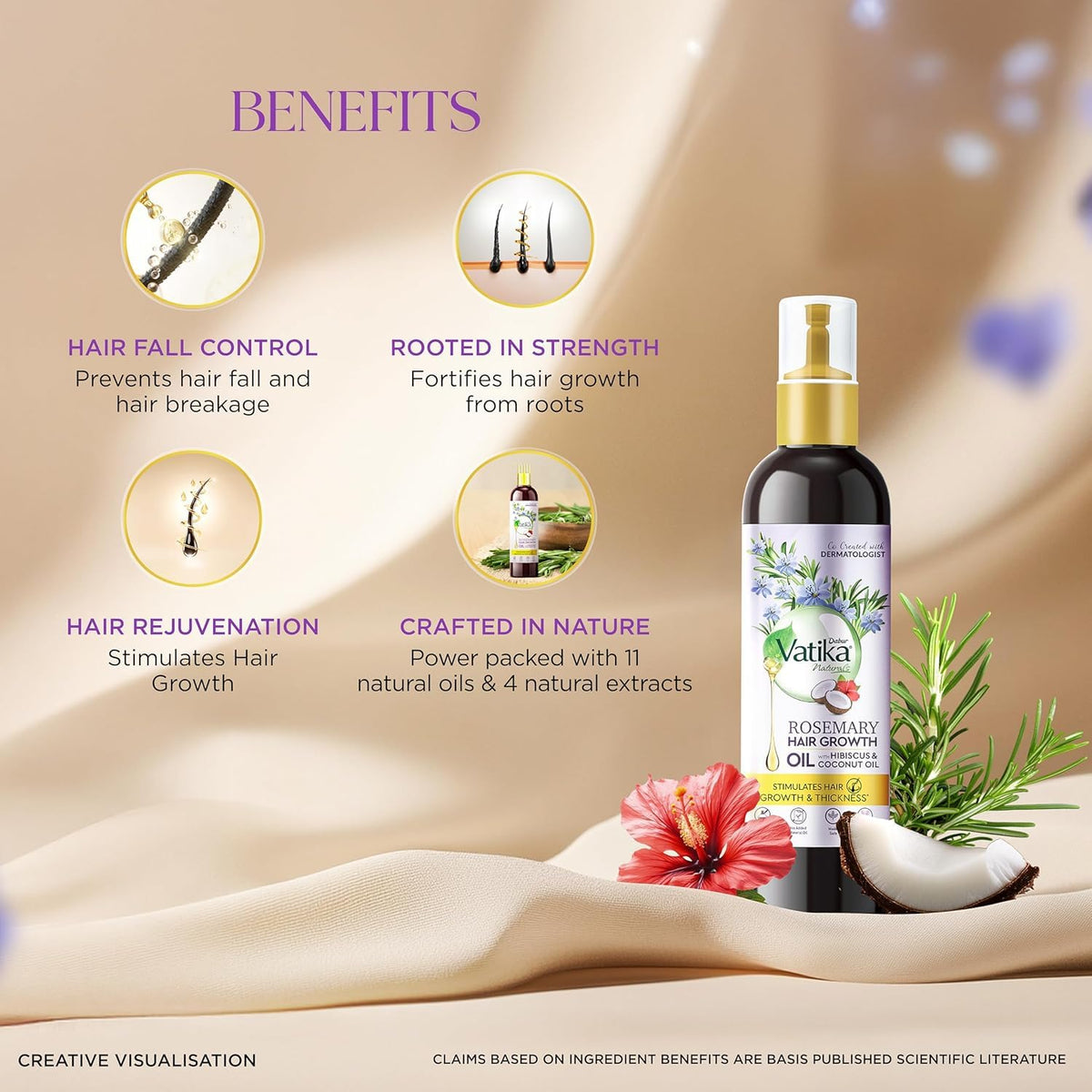 DABUR Vatika Rosemary Hair Growth Oil With Hibiscus & Coconut Oil - 100Ml | Stimulates Hair Growth And Thickness | Reduces Hair Fall | Co-Created With Dermatologist | No Mineral Oil |Animal Test Free