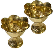 DSH Brass Flower Diya (Set of 2) Pooja Arti Deepak Akhand Jyoti Oil Lamp for Home Temple Puja Articles for Festive Decor.(DYA-21-ROSEp)