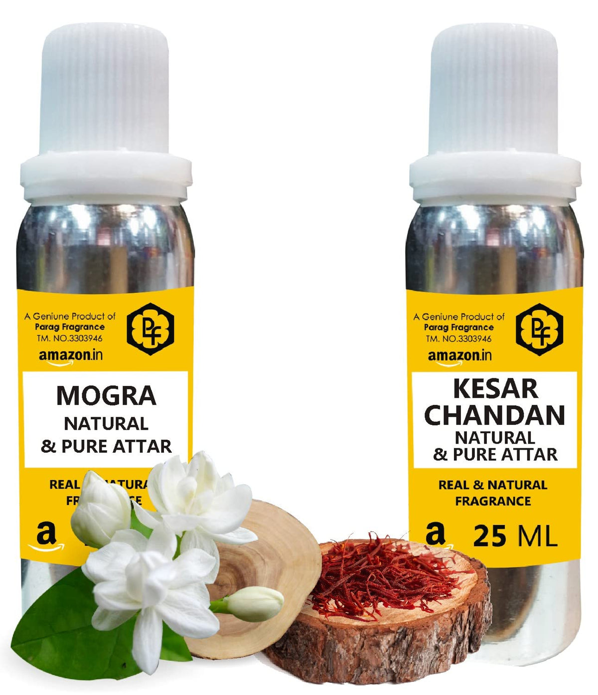 Parag Fragrances Real Mogra & Kesar Chandan Attar Each 25ml Total 50ml Attar |Alcohol Free Attar|Best Attar For Man & Religious Attar