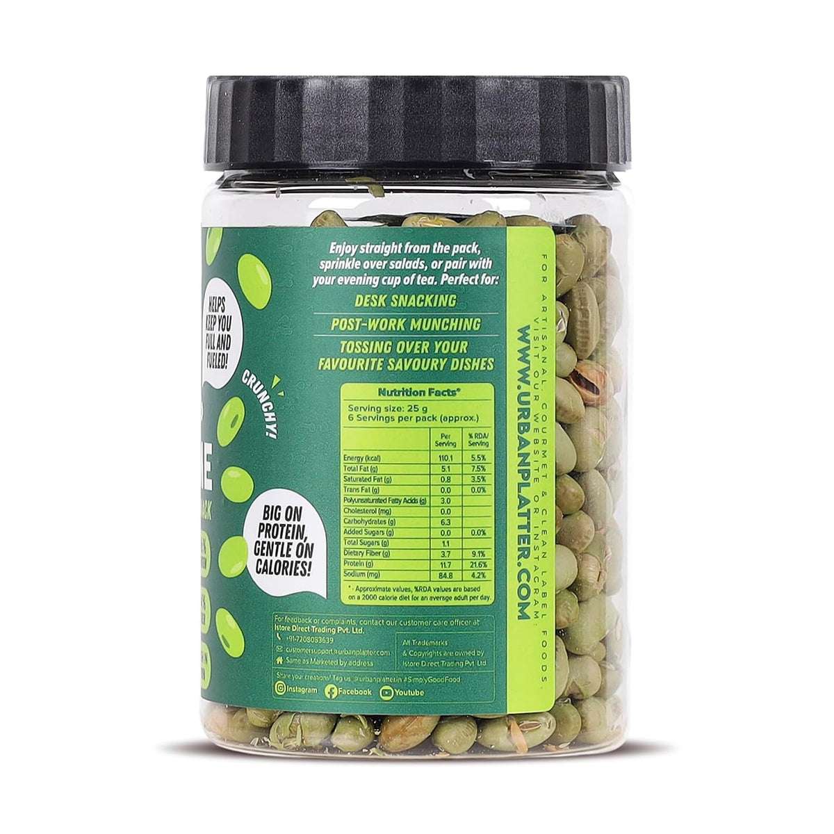 Urban Platter Roasted Salted Edamame, 150g, Pack of 3 (46% Protein, 17% Fiber, Lightly Salted Young Green Soybeans, Highest Plant Protein Supersnack)