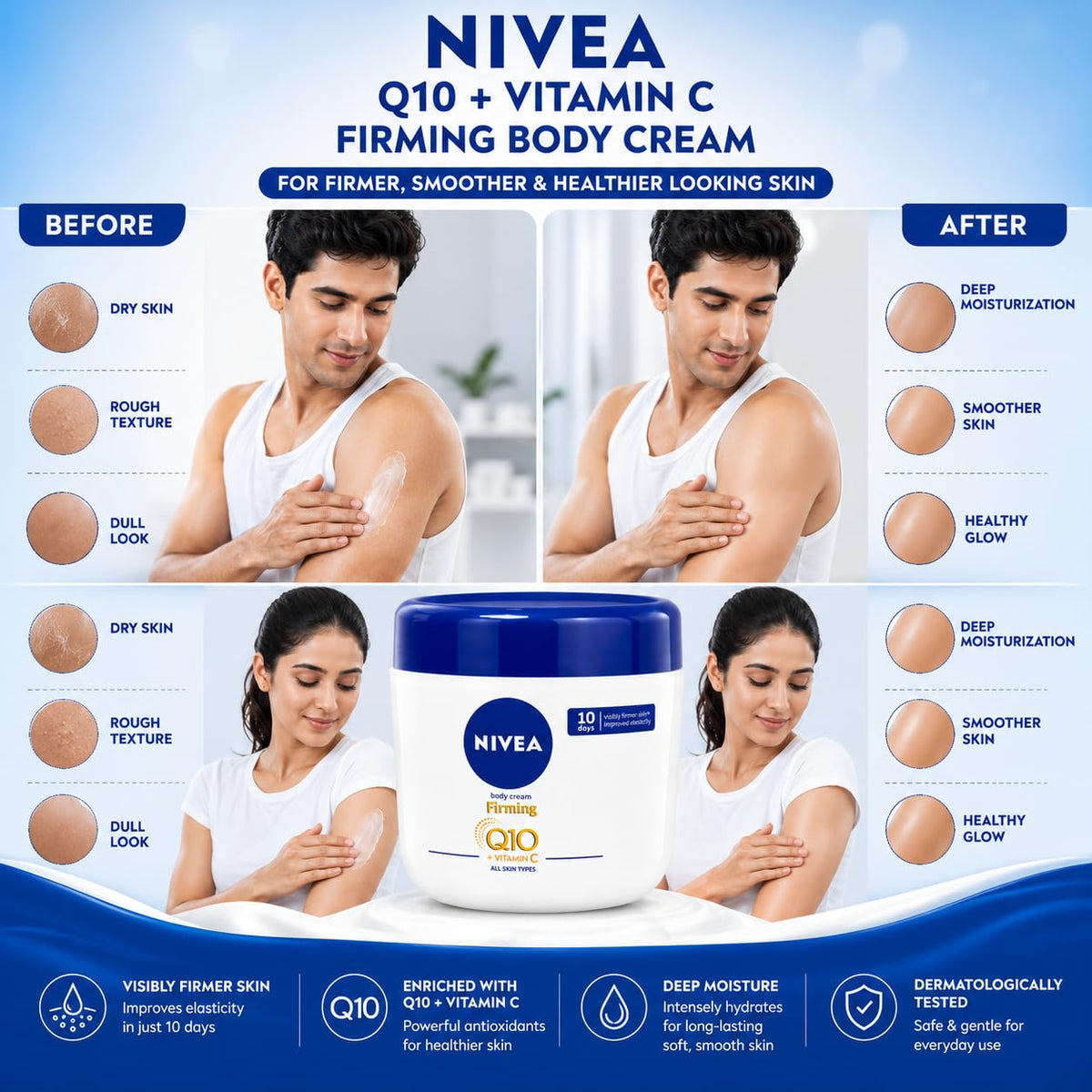NIVEA Firming Body Cream with Q10 & Vitamin C, 48H Intensive Moisture, Helps Improve Skin Firmness & Elasticity, for All Skin Types, 400 ml