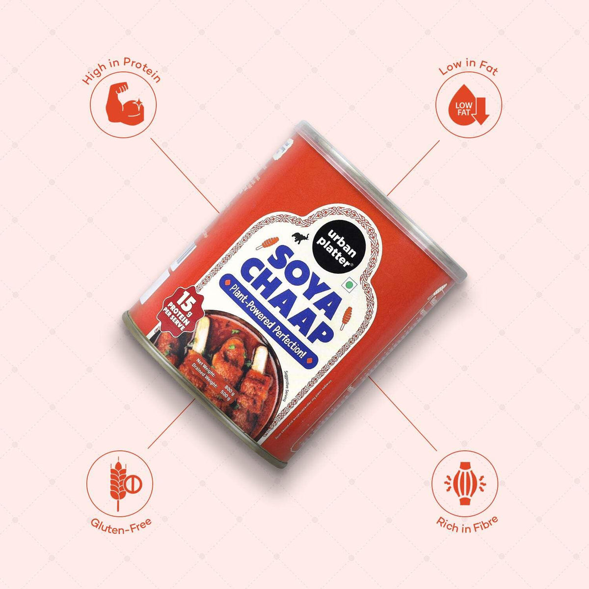 urban platter Soya Chaap In Brine, 800Gm (Pack Of 2)(Canned, Chunks On Stick, Drained Weight - 500G, Rich In Plant Protein, Soy Chap)