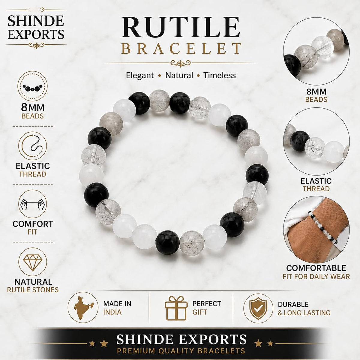 SHINDE EXPORTS Natural Rutile Gemstone Bracelet for men and women