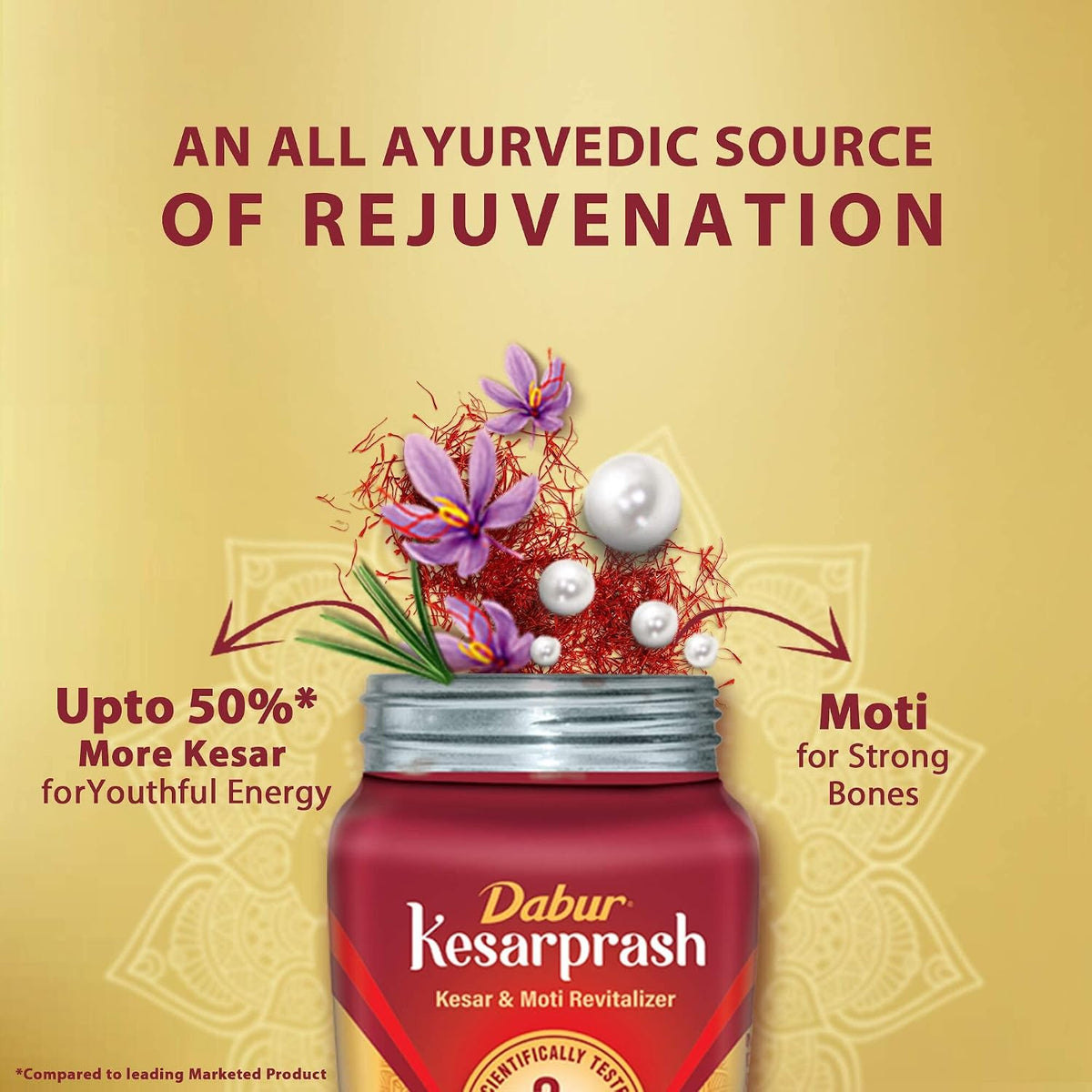 DABUR Kesarprash 900G|Ayurvedic Immunity Booster For Adults & Elder|Builds Energy, Strength & Stamina|Strengthens Bones|Enriched Revitalizer|Enriched With Kesar & Moti|Scientifically Tested, 1 Count