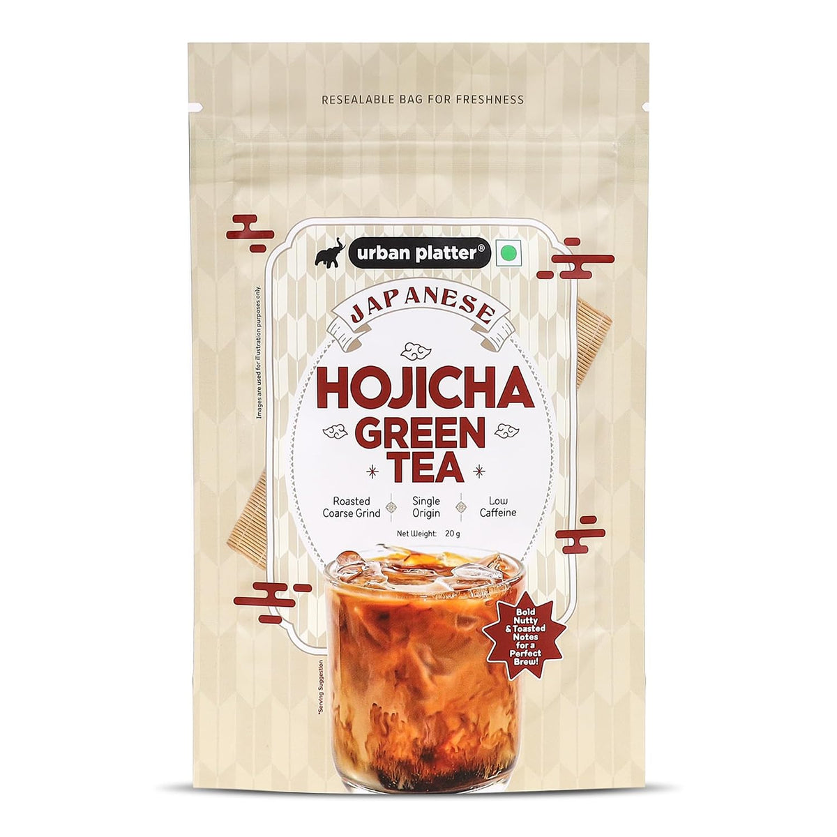 Urban Platter Japanese Hojicha Green Tea, 20g, (Low Caffeine, Roasted Green tea, Coarsely Ground for the perfect brew.)