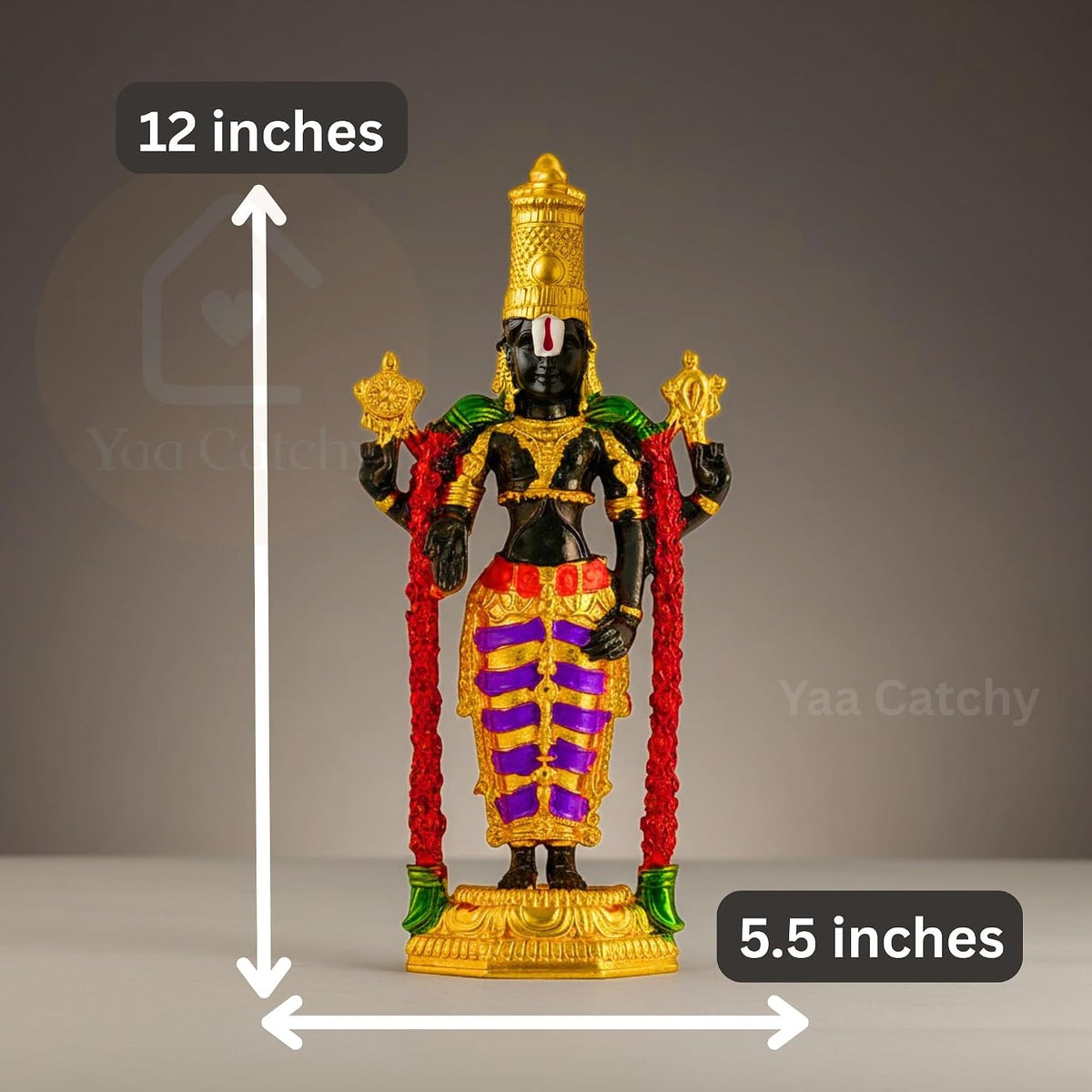 YaaNatural Yaa Catchy Lord Balaji Double-Sided Idol for Car Dashboard & Home Decor Gold Finish Venkateswara Face Statue | Spiritual Gift, Pooja & Office Idol (Thirupathi Colour Balaji)