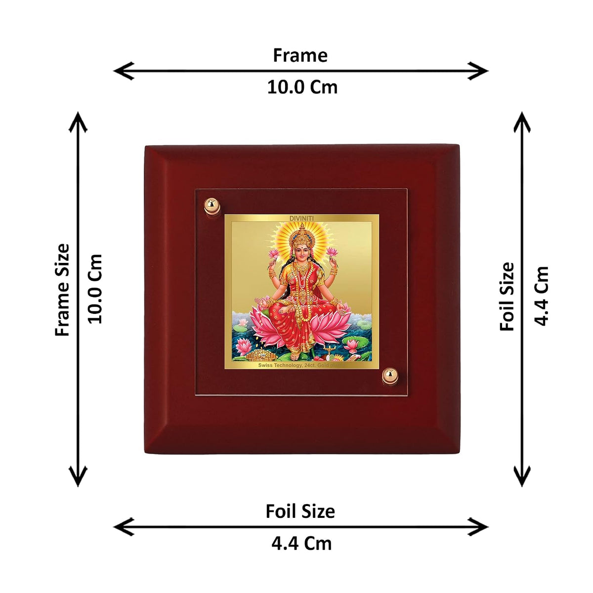 DIVINITI Maa Lakshmi 24K Gold Plated MDF Photo Frame|Premium Religious Table Top Frame for Home, Office & Prayer Room|Luxury Spiritual Gift Item for Housewarming, Festive Gifting|10 x 10 CM