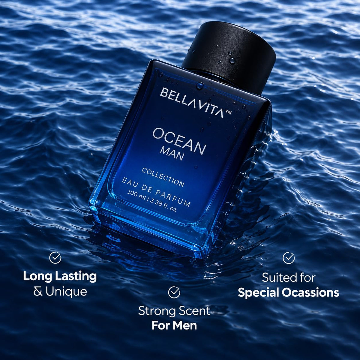 Bella Vita Luxury Men Ocean Aquatic Eau De Parfum With Marine, Orchid & Musk|Long Lasting Fresh Citrusy & Woody Edp Fragrance Scent Liquid Perfume,100 Ml