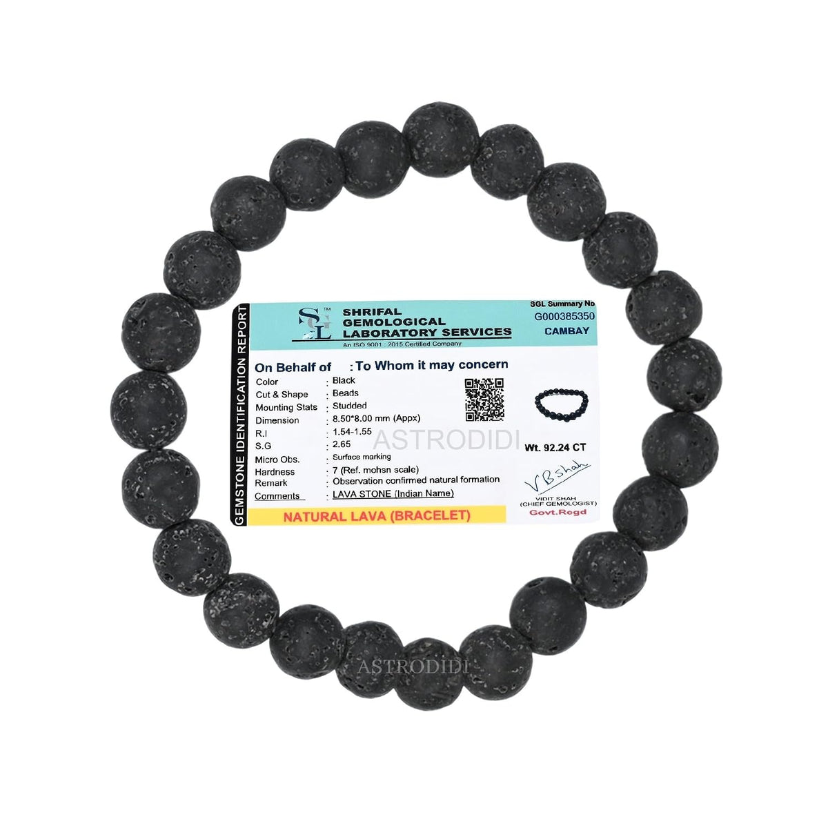 Astrodidi Natural Certified Black Lava Stone Bracelet for Help to Keeps You Grounded, Boosts your Strength and Calms Your Mind | Original Reiki Feng-Shui Healing Crystal Gemstone Bracelet for Men and Women