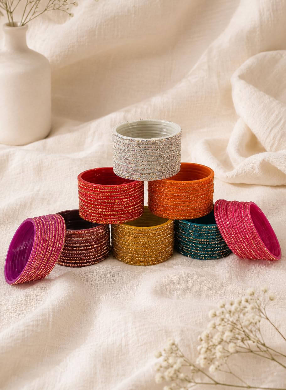 NMII Glass with Plain and Glossy Finished Bangle Set For Women and Girls