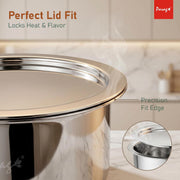 Parage Tri-Bond Stainless Steel Tope with Lid 2 Litre | Heavy Container Triply Bottom Patila, Bhagona/Bhigona | Gas & Induction Compatible | Steel Cooking Pot for Tea, Milk, Dal & Kitchen Daily Use