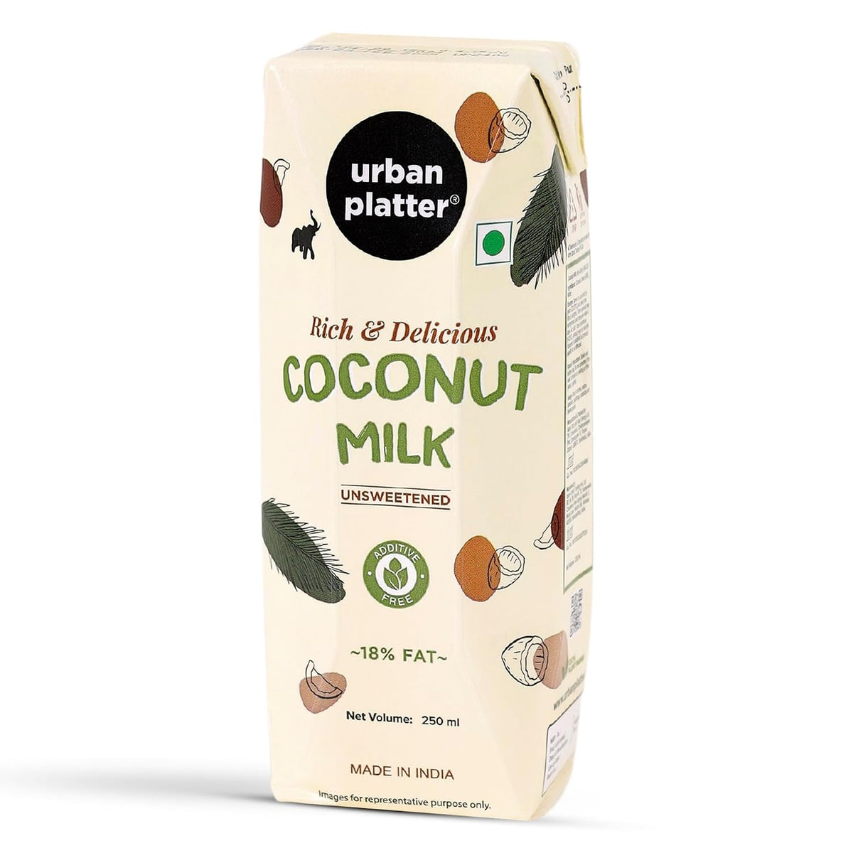 Urban Platter Coconut Milk, 250ml (18% Fat, 100% Natural & Unsweetened, Ideal for Curries, Baking & Desserts)