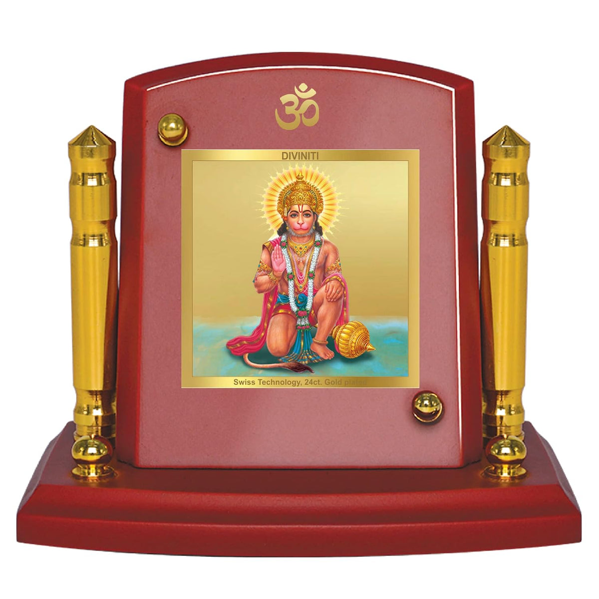 DIVINITI 24K Gold Plated Religious Car Dashboard Frame | Premium God Idol Frame for Car, Home Mandir & Office Table | Spiritual Gift, Decorative Showpiece | Hanuman-3