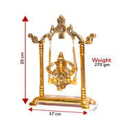 KridayKraft Ganesh Ji Jhula Idol,Ganpati Idol On Swing Jhula For Temple Pooja,Ganesh Metal Statue Home,Office & Table, Gold