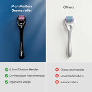 Man Matters Derma Roller With Disinfectant | 540 Micro 0.5mm Titanium Alloy Needles | Reduces Hair Fall & Stimulates Hair Follicles | Easy to use | Safe and Effective