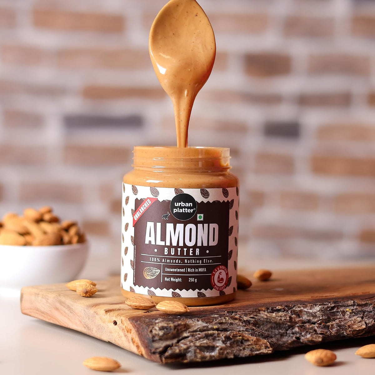 Urban Platter Almond Butter (With Skin), 250g (Bold Nutty Flavour | Single Ingredient | Keto-Friendly | Unblanched Paste)