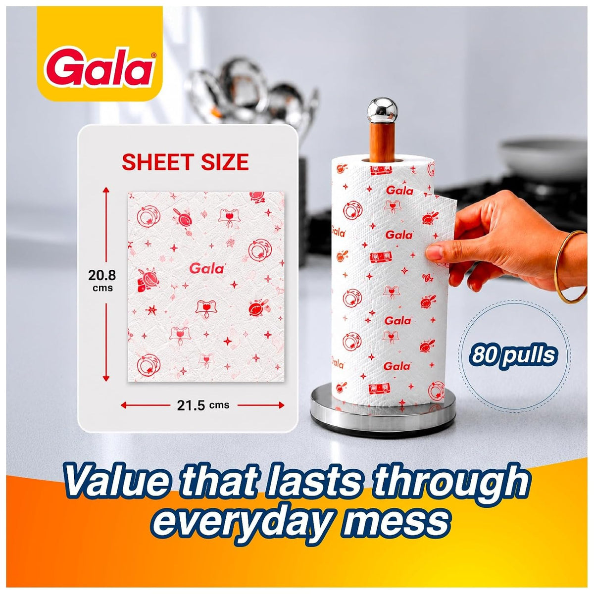 Gala Reusable Kitchen Towel Roll (Anti-Bacterial,80 Washable Wipes per Sheet)
