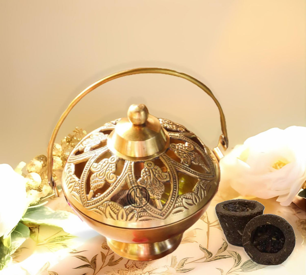 DSH Brass Incense Burner Dhoop Dani Dhuni Brass Incense Loban Sambrani Burner Dhuna Dani Arti Loban Dani Dhoop Burner for Puja Home Mandir.