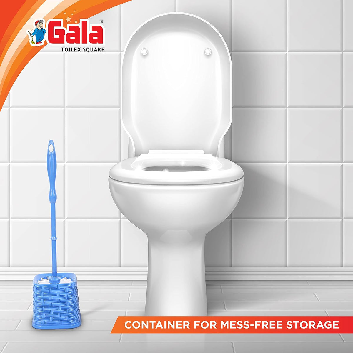 Gala Toilex Toilet Brush with Square Container(Multicolor,Pack of 1)