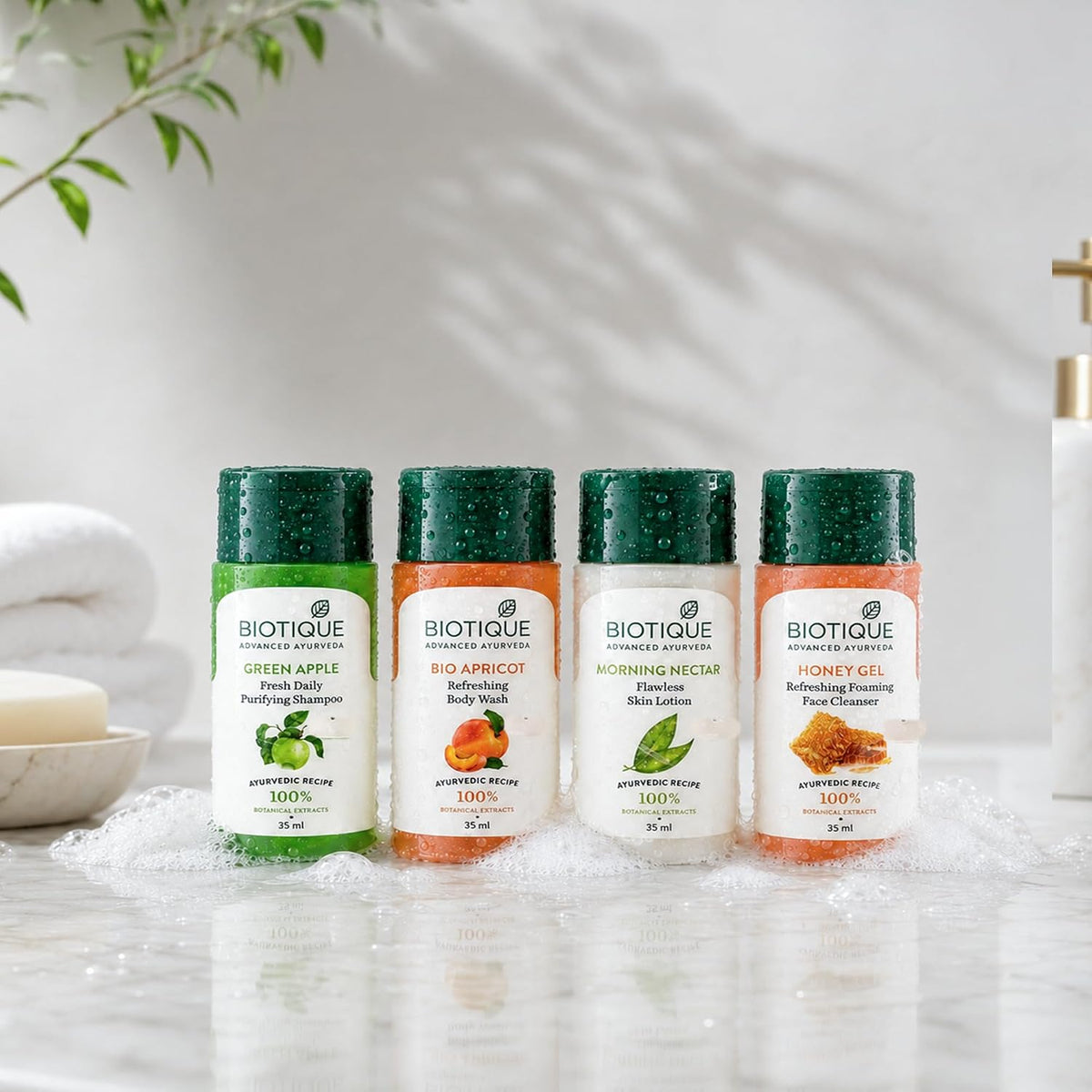 Biotique Travel Kit | Includes Green Apple, Bio Apricot, Morning Nectar & Honey Gel | Mini Skincare & Haircare Essentials for Travel | Enriched with 100% Botanical Extracts