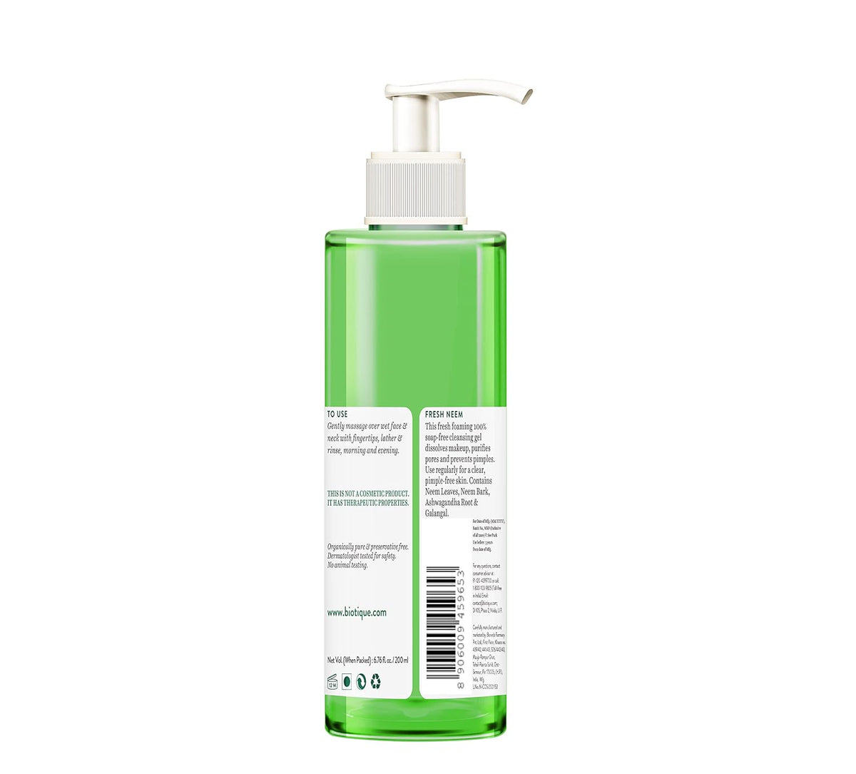 Biotique Fresh Neem Pimple Control Face Wash| Ayurvedic and Organically Pure| Prevents Pimples |100% Botanical Extracts| Suitable for All Skin Types | 200mL (Pack of 2)
