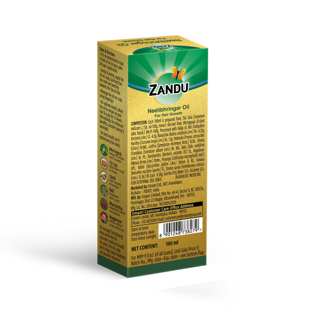 Zandu Neelibhringar Oil (100ml): 100% Ayurvedic Hair Growth Oil | 3-in-1 Action | Scientifically Proven For Hair Growth | Reduces Hair Fall | Strengthens Hair | 16 Potent Ingredients | Taila Pak Vidhi