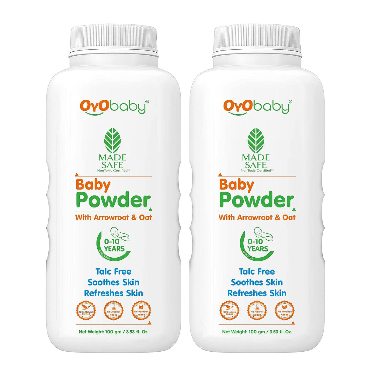 OYO BABY Gentle Baby Powder (Talc Free) For New Born Baby, Refreshes Baby’s Skin - Pack of 2 – 100gm