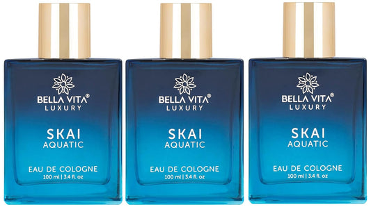 Bella Vita Organic Luxury Skai Aquatic Eau De Cologne Unisex Perfume for Unisex with Bergamot, Pink Pepper |Long Lasting Aqua EDC Fragrance Scent, 100 Ml (Pack of 3)
