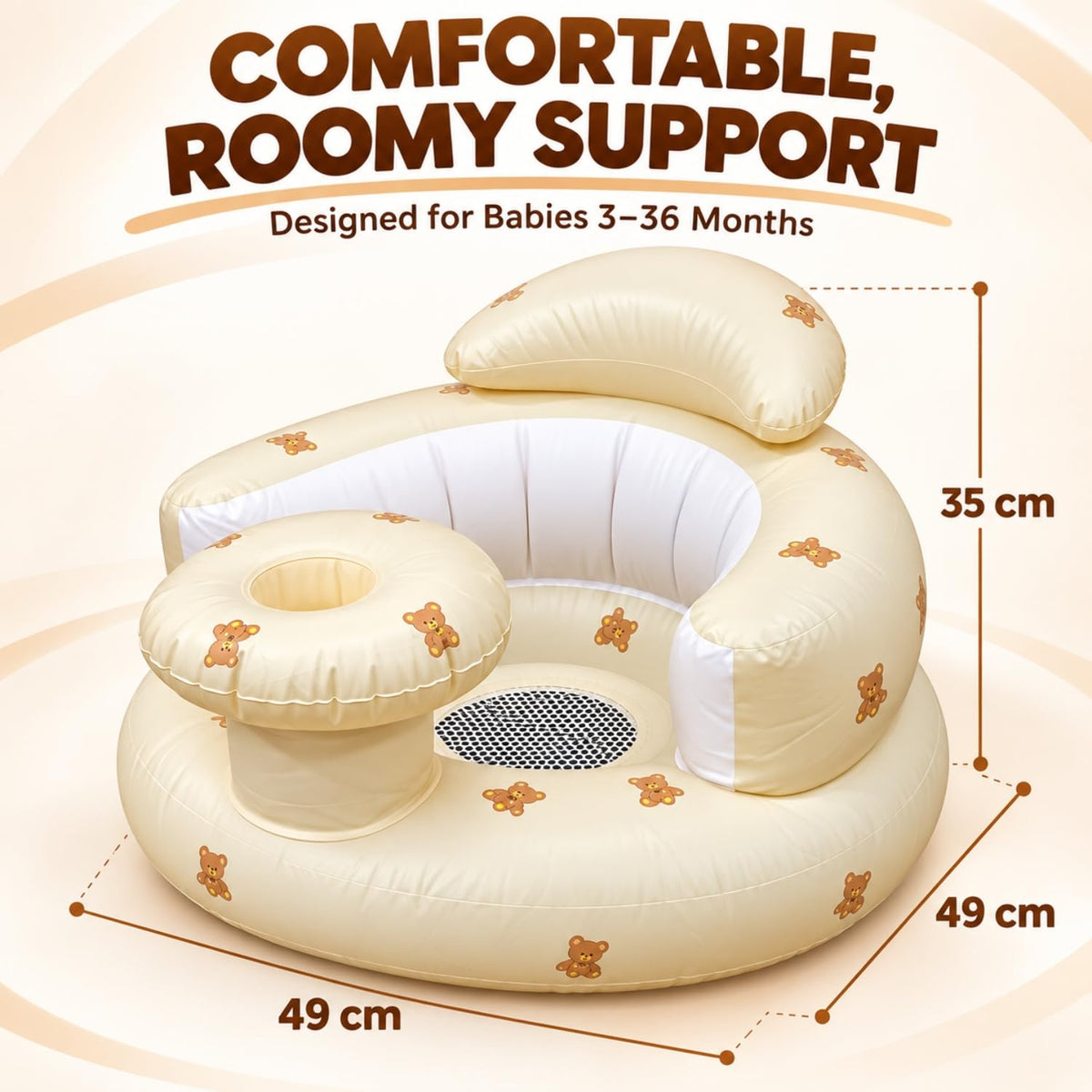 Toy Imagine Inflatable Baby Chair Feeding Tray Back Support & Built-in Pump